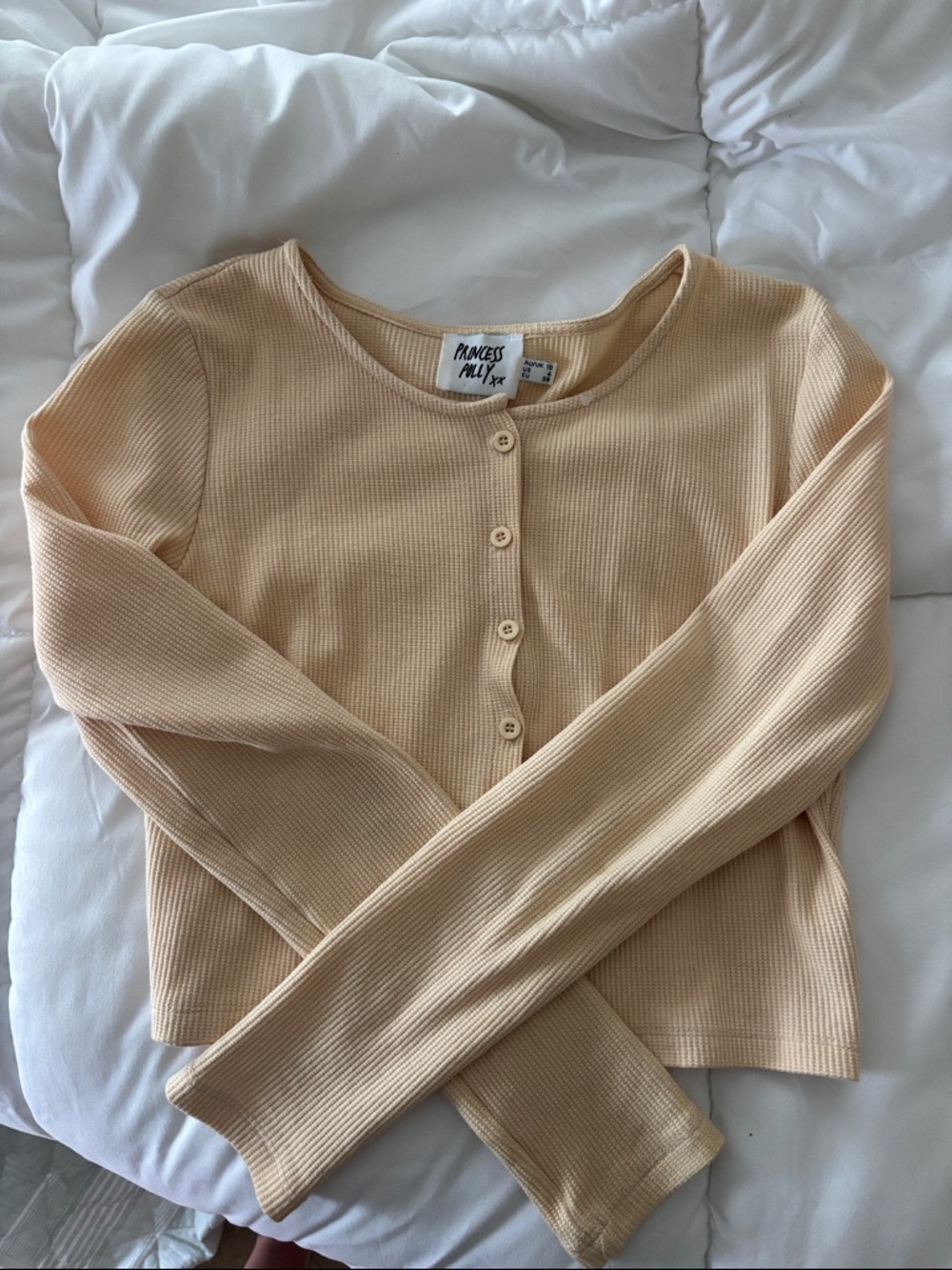 Princess Polly Cream Ribbed Button-Front cardigan